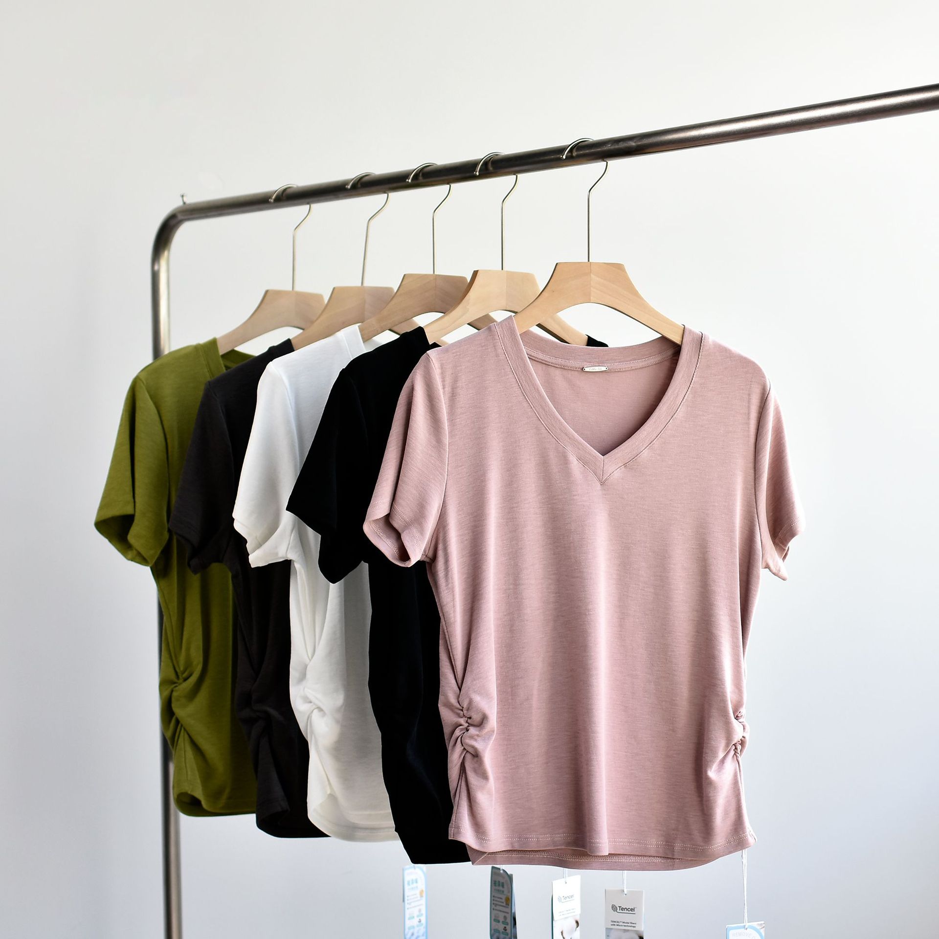 [V-Neck Waist-Cinching T-Shirt] New Summer Women's Tops, New Quality Modal Cotton V-Neck Waist-Cinching Plus-Size T-Shirt for Women