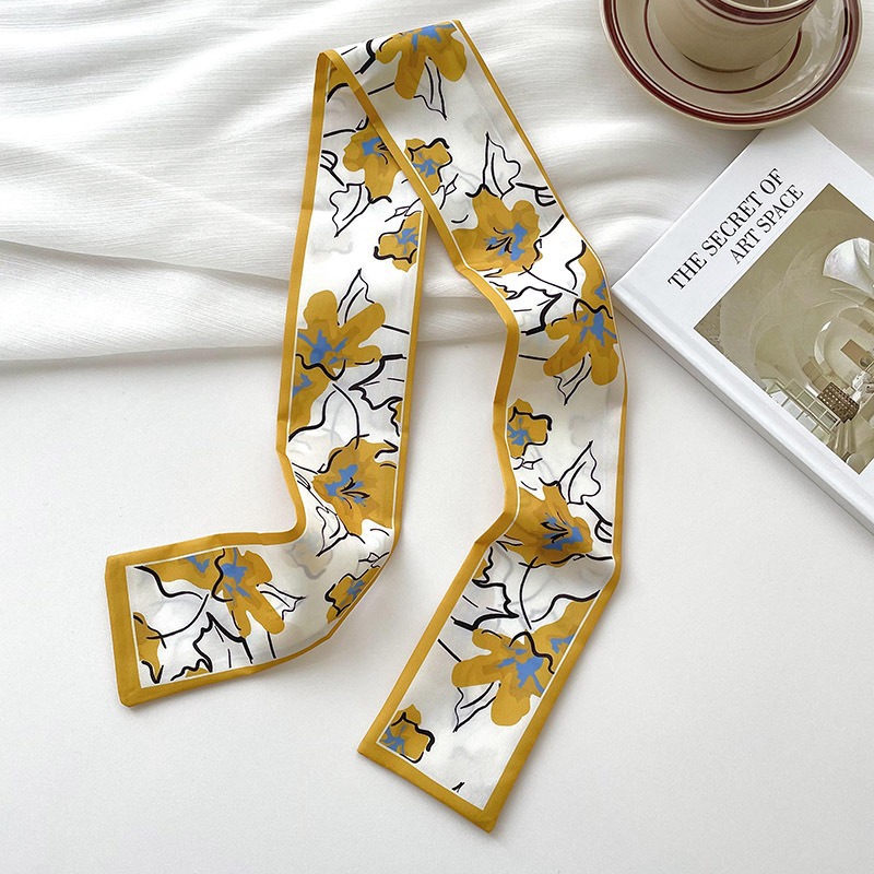 Bufandas de seda delgadas y largas para mujeres primavera y verano multifuncional bolsas de pelo atadas de pañuelo decorado correa de pelo tocado de correa