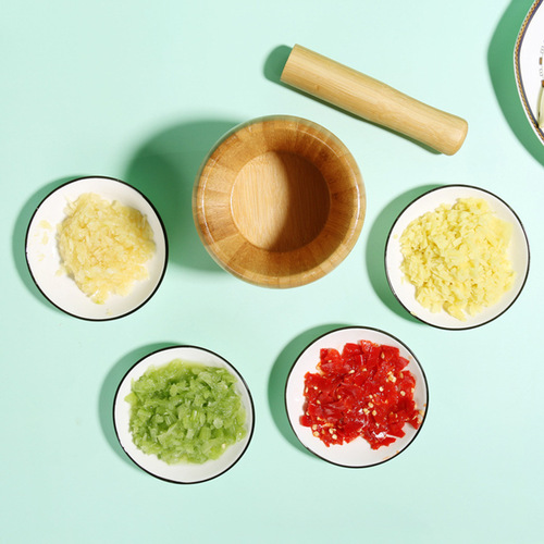 Manual grinder bamboo garlic pounding jar food stuffing stirrer kitchen garlic mortar chili pepper pounding garlic paste garlic mortar