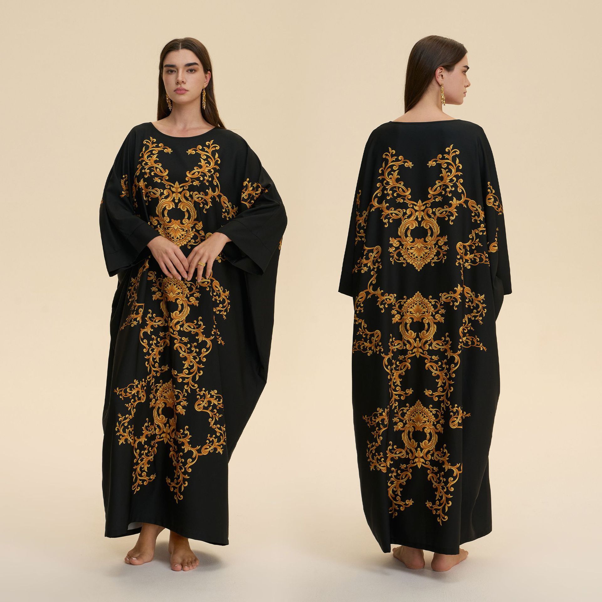 Comercio exterior transfronterizo camisa de Oriente Medio vestido de cuatro lados pijama de bala gorda impresión de moda suelta se puede usar ZP3946