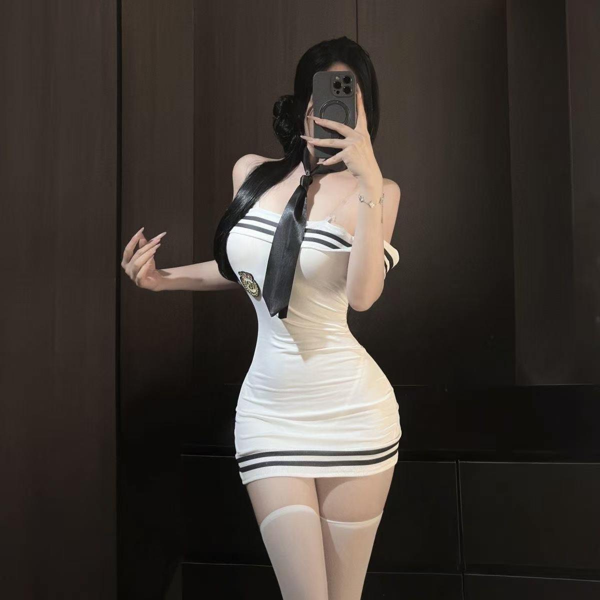 Sailor Stewardess Roleplay Lingerie Set with Tube Top and Straps — detail image 3