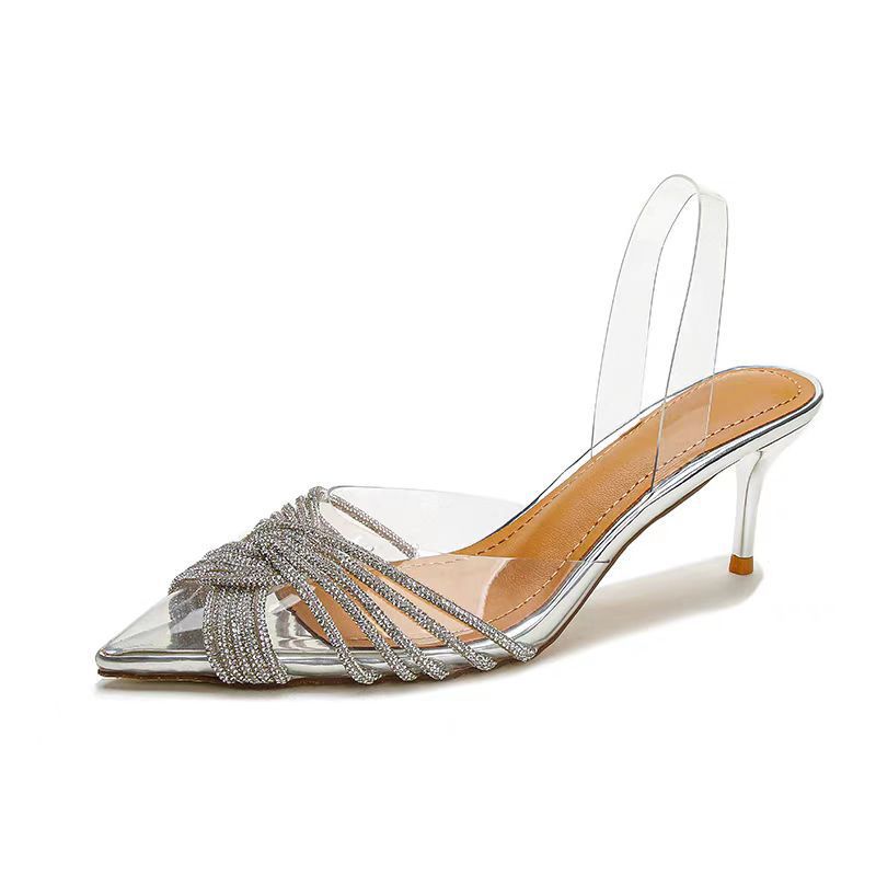 High heels pointed-toe with rhinestones