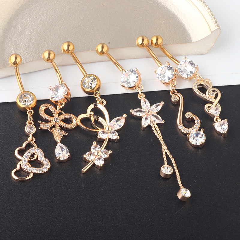 2021 Summer Cartoon Crown Belly Button Ring Set 6-Piece Silver Stainless Steel Navel Piercing Jewelry detail image 10