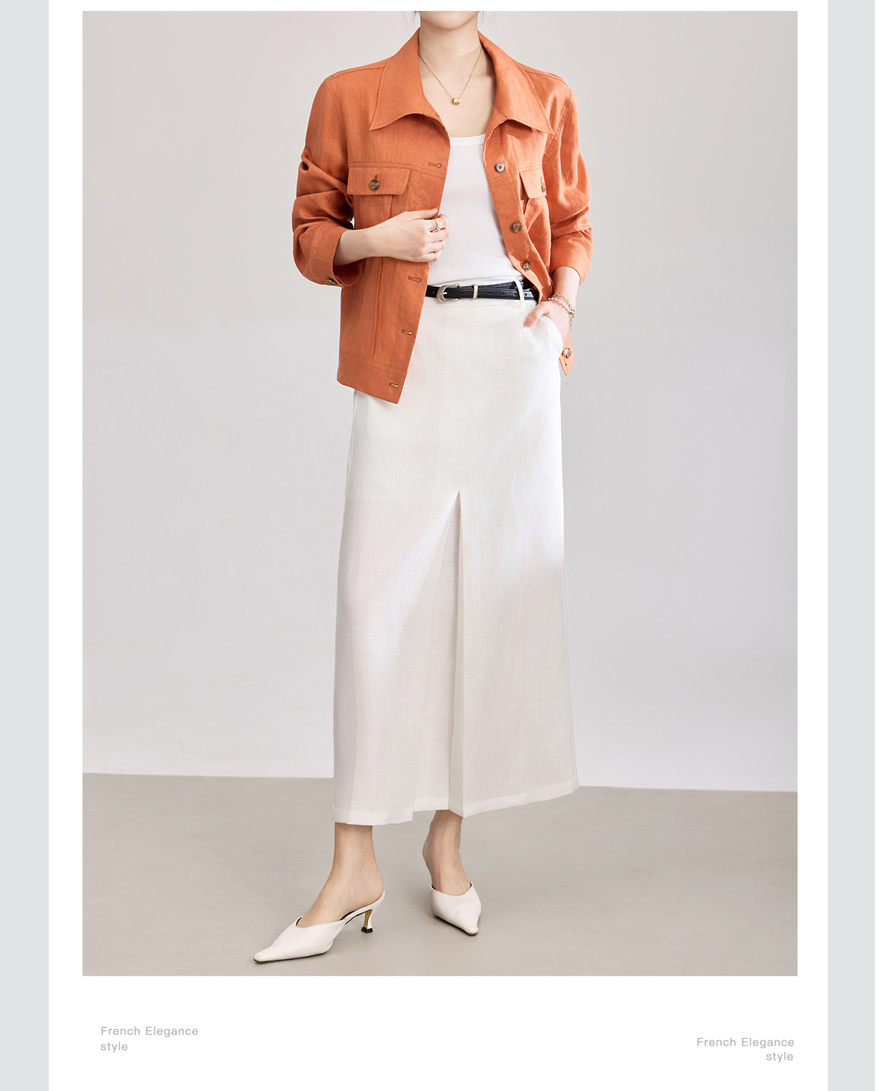 Chân váy xếp ly nữ cạp trung thấp, chất liệu tencel linen phối sọc răng cưa, xẻ tà — Xanh lông mòng đen chi tiết 8