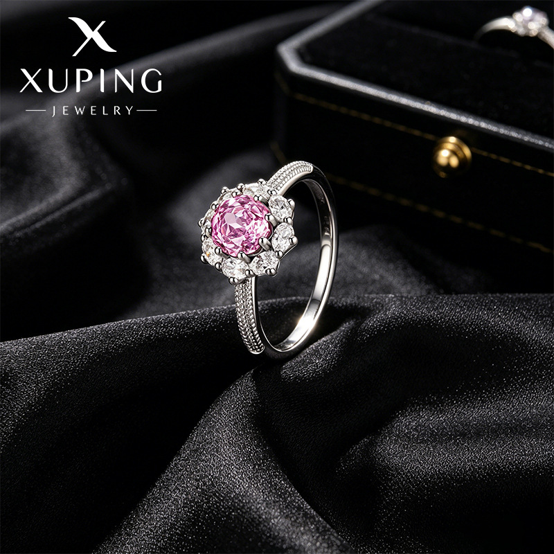 Xuping corte rosa romántico ligero lujo anillo de bronce chapado en blanco anillo serie de color al por mayor
