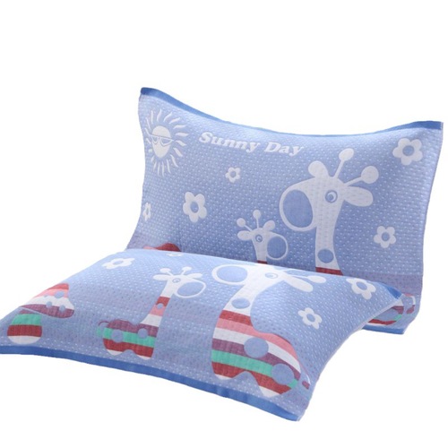 Pillow towel with three layers of gauze cotton adult jacquard household cartoon student gauze pillow towel breathable and soft wholesale