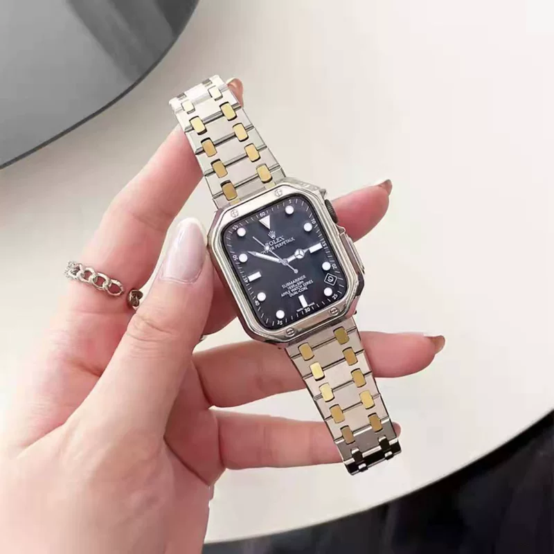 Ремешок для iWatch7, Apple Watch Series 7/6/5/4/3/2/1/SE, индивидуальный квадратный текстурированный ремешок из нержавеющей стали