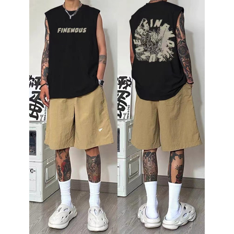 200g Heavyweight Pure Cotton National Trend Summer Trendy Brand Sports High Street Trendy Sleeveless Vest T-Shirt