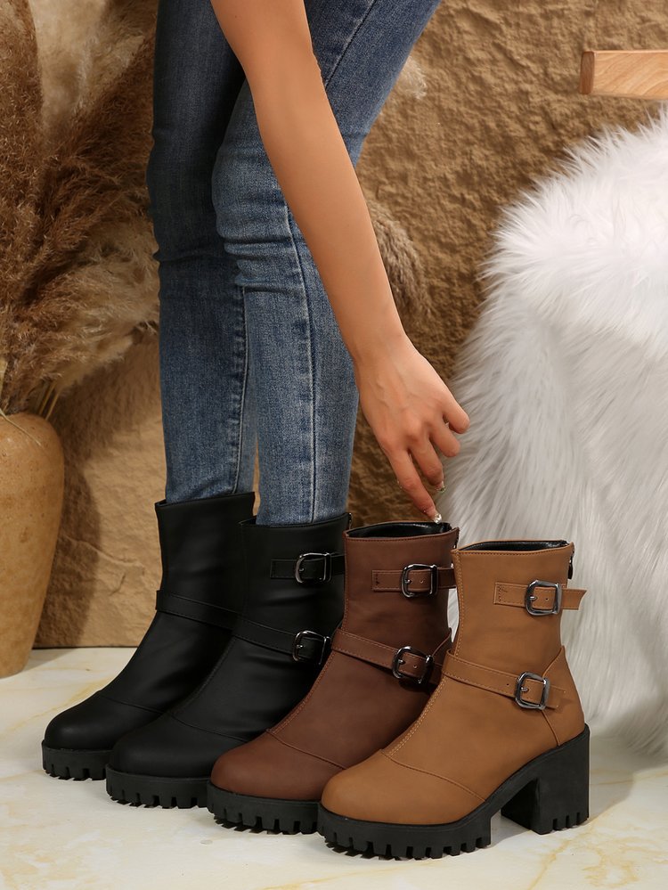 Big size thick heel boots women's autumn and winter fashion belt buckle explosive short boots cotton boots fashion boots_voghion.com