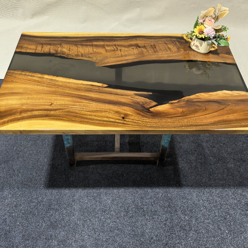 Epoxy Resin Large Board Table European Style Walnut Solid Wood Large Board Desk Coffee Table Tea Table River Resin Dining Table in Stock