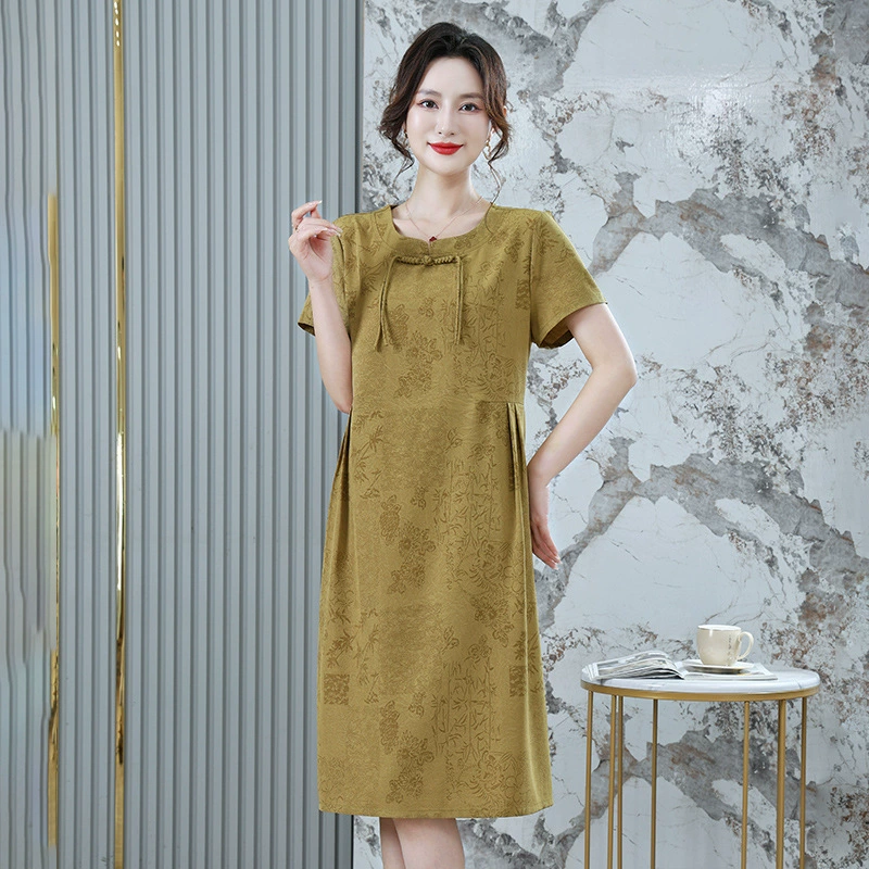 Новое летнее платье для мамы в китайском стиле с короткими рукавами, модное летнее свободное повседневное платье большого размера для женщин среднего и пожилого возраста в западном стиле