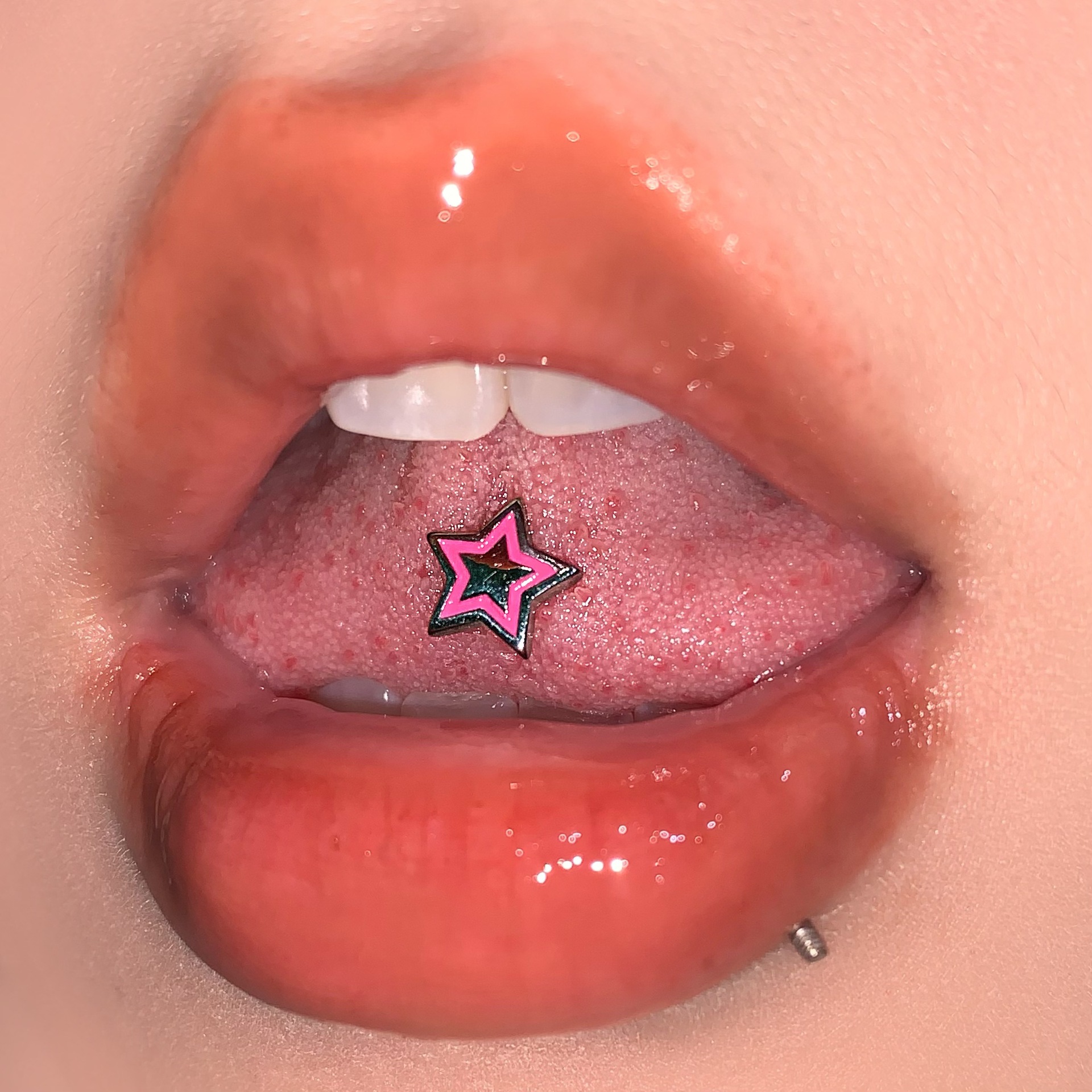 Labret stud lip piercing jewelry styling detail