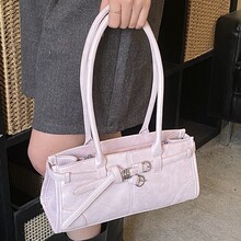 韩国小众粉色手提小方包女2026春季新款复古通勤包金属扣单肩包