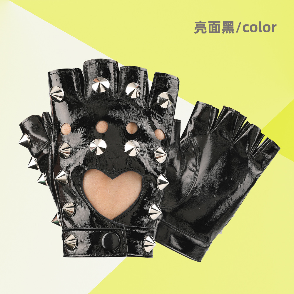 Danza rendimiento guantes pole dance apoyos discoteca rendimiento hip hop etapa remache decorativo pu cuero medio dedo guantes