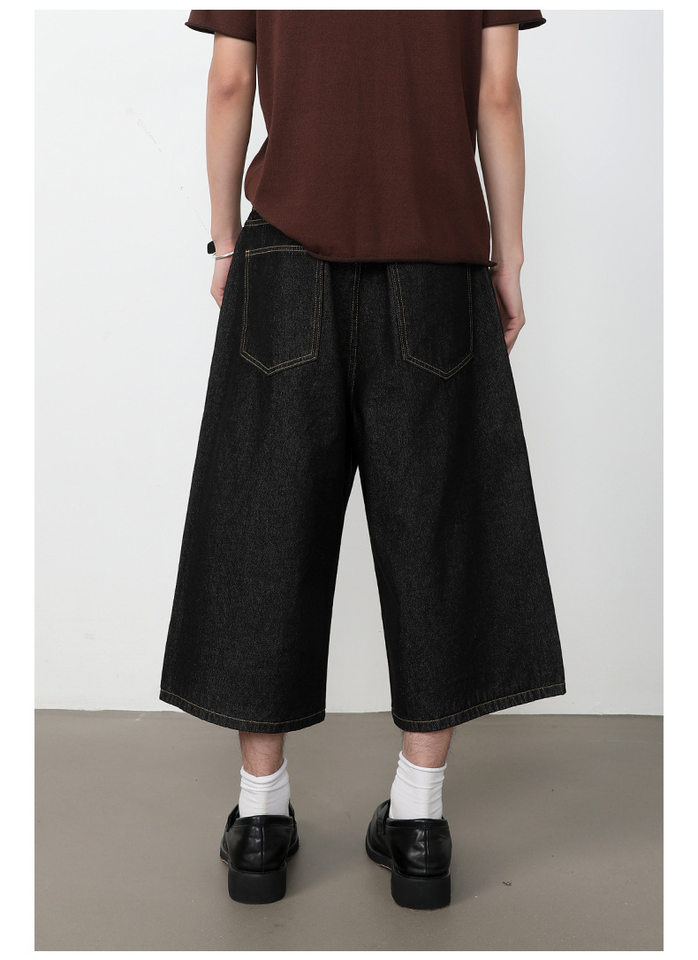 Quần short denim nữ ống rộng lửng kiểu Mỹ — Màu trắng, Màu xanh denim thô, Màu đen thô, Ngụy trang màu mơ chi tiết 28