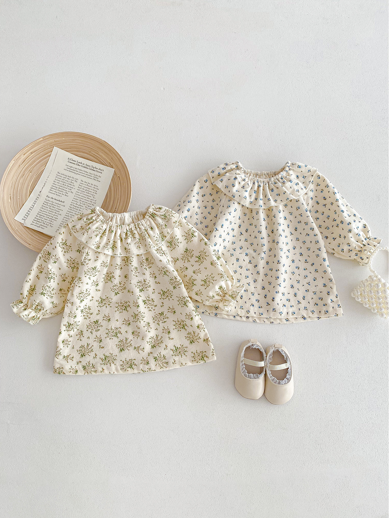 Ins estilo coreano ropa de primavera para bebés de manga larga con volantes cuello camiseta floral camisa de fondo muñeca cuello superior