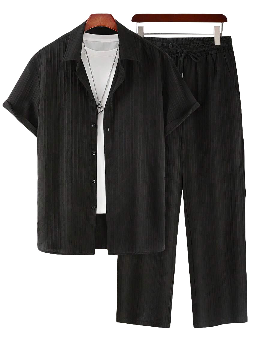 Herren Freizeit Hawaii Kurzarmhemd Und Lange Hose Set_voghion.com
