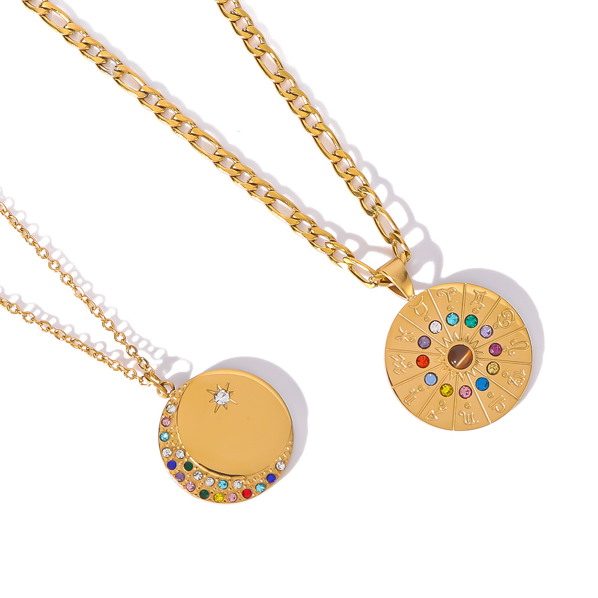 13g Weight PVD Coated Gold Plating Process Wholesale Jewelry Retro Simple Style Constellation Titanium Steel Plating Pendant Necklace