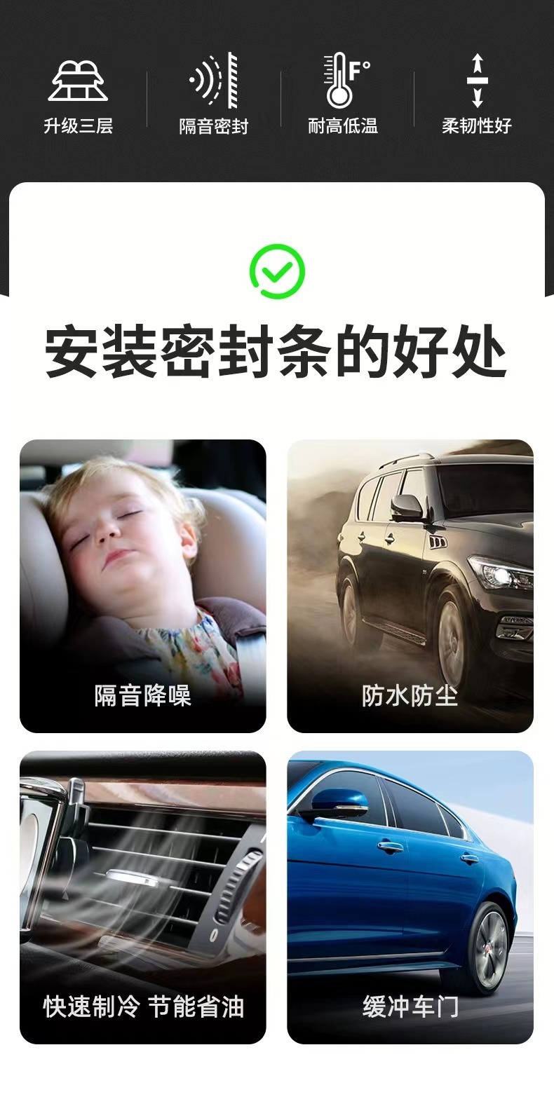 【Three-Layer Six-Hole】Car Sealing Strip, Thickened Car Door Seal Strip, Waterproof, Dustproof, Soundproof Strip, Door Frame Windproof Strip