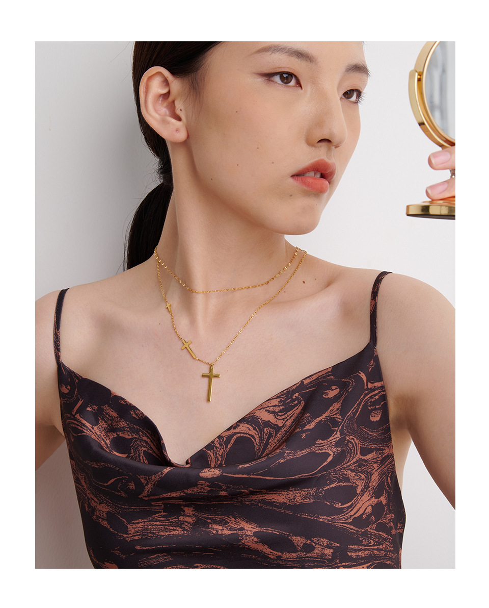 Fashion Cross Titanium Steel Plating Layered Necklaces 1 Piece