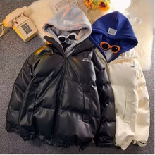 假两件棉衣外套男pu皮衣港风潮流秋冬季棉服加厚保暖棉袄面包服男