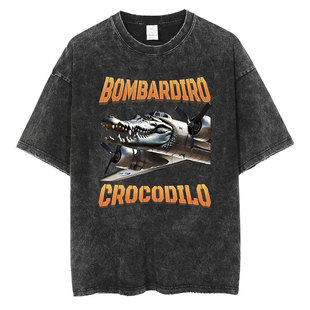Vintage Washed Bombardino Crocodile Funny Meme Plane Bomber