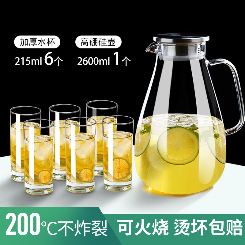 玻璃冷水壶凉水壶家用耐高温凉水杯耐热防爆大容量凉白开茶壶套装|undefined