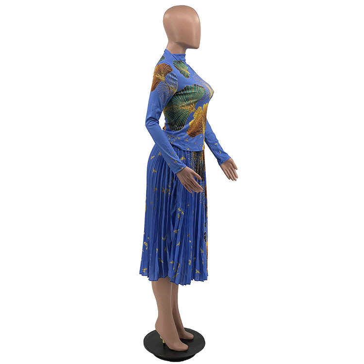 Damenbekleidung Mode Damenbekleidung Herbst und Winter neue Mode bedruckter plissierter Rockanzug mit hoher Taille_voghion.com