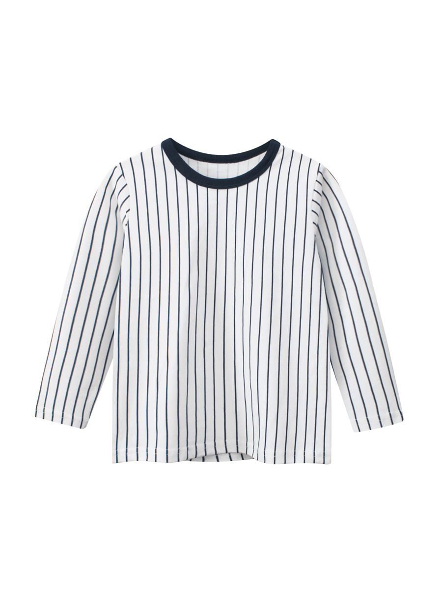 27 niños ropa infantil estilo coreano primavera nueva camisa de fondo Camiseta de manga larga para niños a rayas ropa de bebé para niños al por mayor
