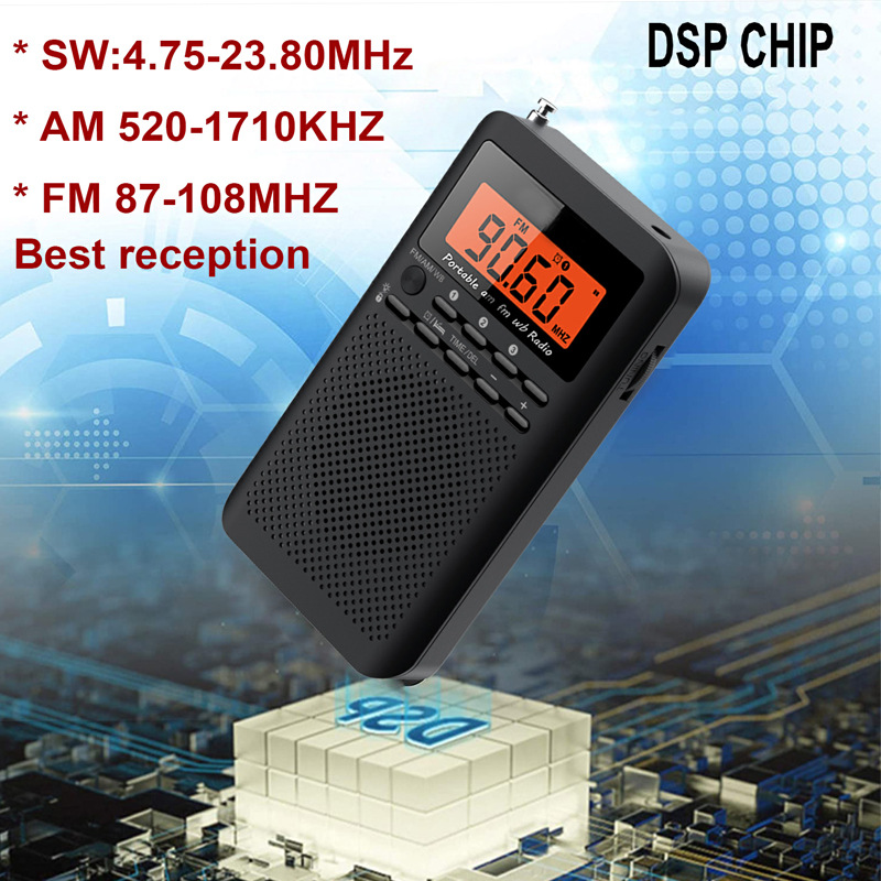 Transfronterizo al por mayor portátil mini radio AM/FM/SW banda digital para personas mayores deportes de bolsillo