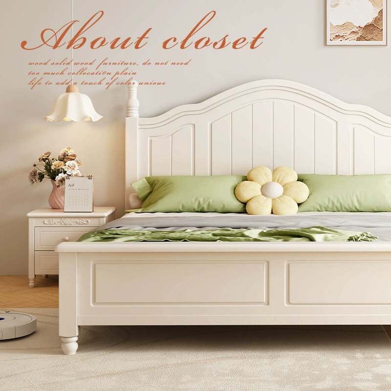 Nordic white full solid wood bed modern minimalist cream style 1.8 m double bed 1.5 master bedroom Princess storage bed