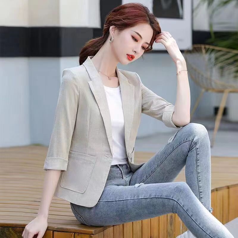 Lightweight Linen Three-Quarter Sleeve Blazer for Women, New Spring/Summer Casual Short Cotton-Linen Blazer, Sun Protection Jacket Lightweight Linen Three-Quarter Sleeve Blazer for Women, New Spring/Summer Casual Short Cotton-Linen Blazer, Sun Protection Jacket