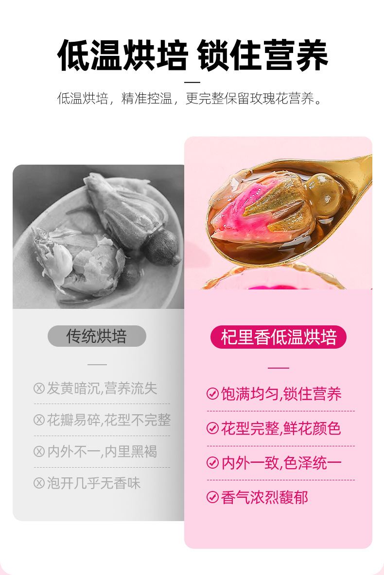 Dried Rose Bud Tea Double Petal Large Flower Buds 50g Loose Herbal Tea for Daily Brewing specifications