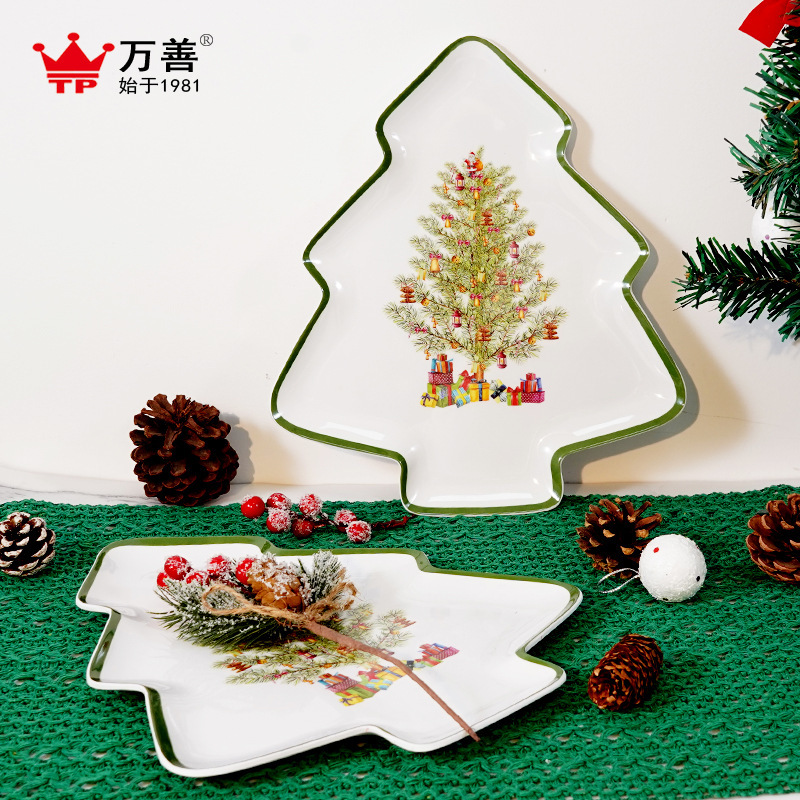 Cross-Border Melamine Dinner Plate Customized Holiday Christmas Creative Gingerbread Man Christmas Tree Shape Fruit Snack Party Tableware