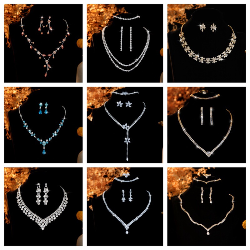 Cross-Border Hot-Selling Bridal Wedding Banquet Crystal Necklace and Earrings Niche Design Lightweight Elegant Jewelry Set Wholesale Cross-Border Hot-Selling Bridal Wedding Banquet Crystal Necklace and Earrings Niche Design Lightweight Elegant Jewelry Set Wholesale