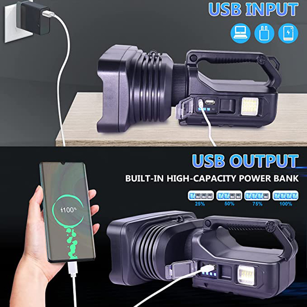 Transfronterizo nuevo USB recargable reflector portátil al aire libre P50 blanco amarillo doble luz linterna luz de trabajo de emergencia al aire libre