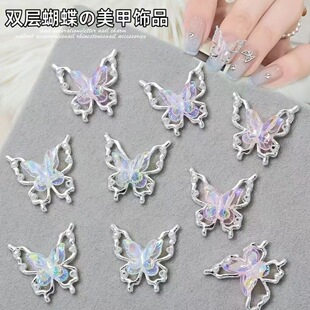 Sweet Korean Double Butterfly Nail Jewelry Y2K Alloy Nail Diamond Decoration Pendant DIY Material Jewelry Accessories