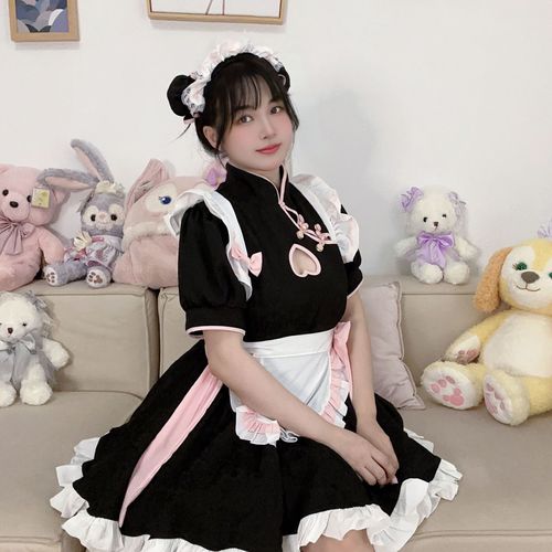 Original Chinese style maid outfit Lolita COS hollow new Chinese style cheongsam maid uniform suit dress