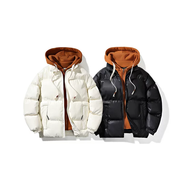 28188 New PU leather faux two-piece hooded down cotton jacket for men, thickened high-quality outerwear for teenagers