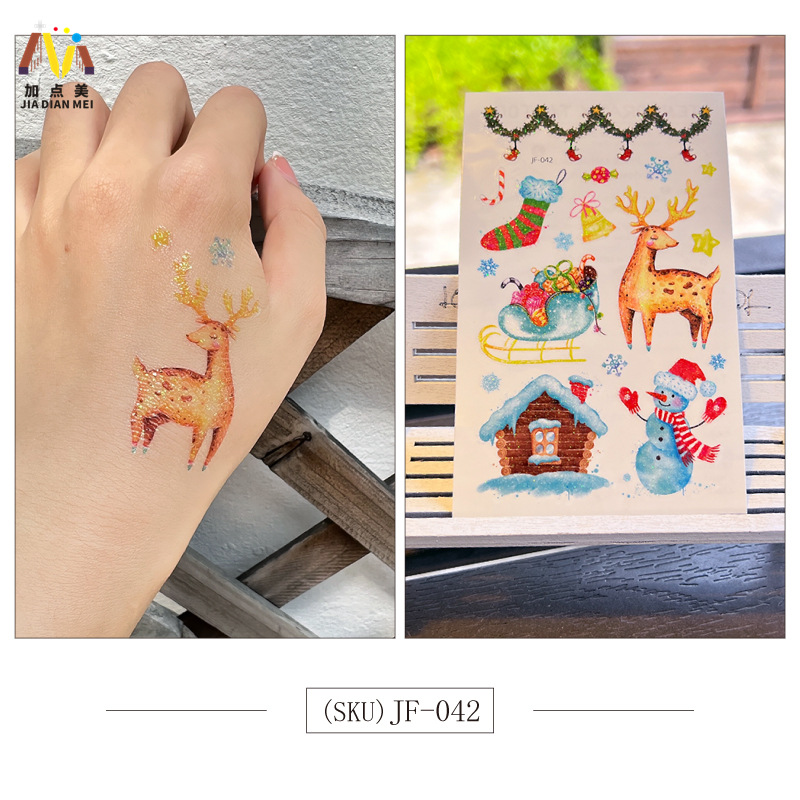 Amazon Venta caliente brillo lindo postre de Navidad unicornio niños tatuaje pegatinas impermeable tatuaje de larga duración