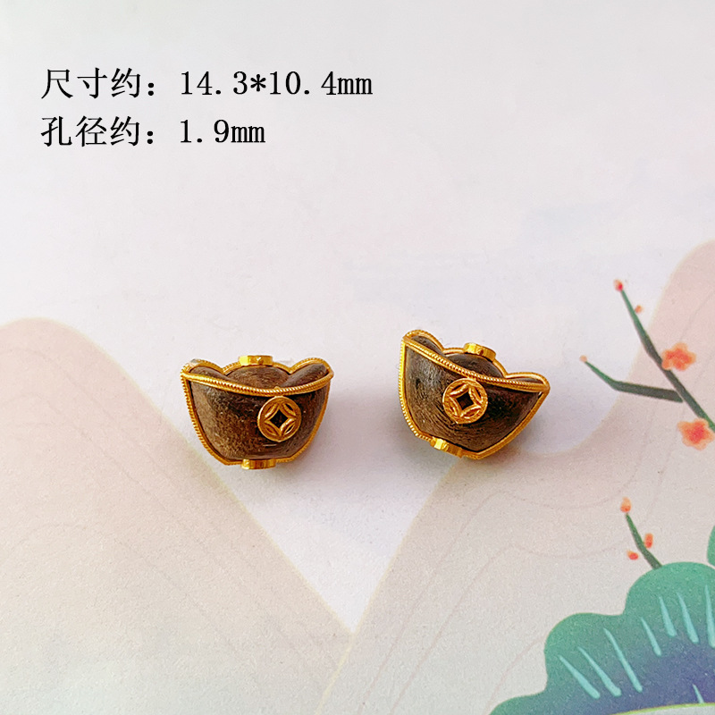 Wholesale 925 Silver Gold-Plated Inlaid Agarwood Waist Beads Barrel Beads Accessories Wenwan Bracelet Spacer Beads Accessories Handmade DIY