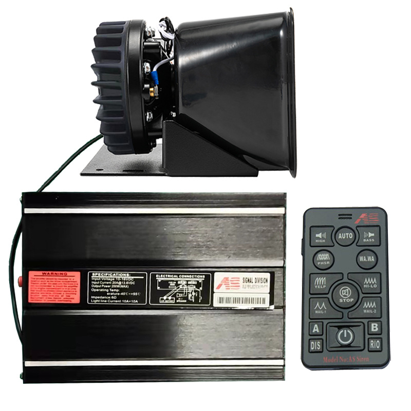 Wireless siren speaker, 200W vehicle-mounted loudspeaker, high-pitched alarm, AS7200D+ with heat dissipation, round-mouth speaker