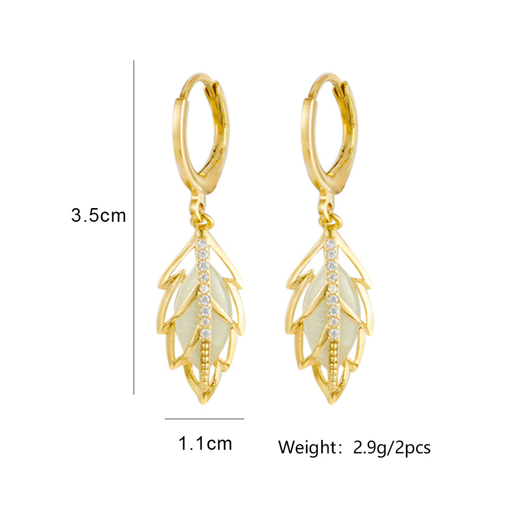 Fashion Creative Leaves Opal Copper Inlaid Rhinestone Pendant Earrings display picture 1