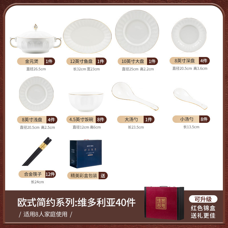 景徳鎮の軽い豪華な碗の皿のセットの家庭用の骨の磁器の線の碗の食器の器の組み合わせの簡単な碗の皿の料理の料理のセット|undefined