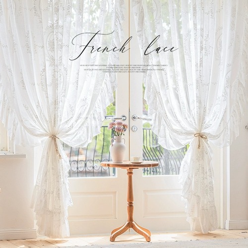 French-inspired Instagram-style princess-style lace curtain sheer curtain Rococo lace high-end bedroom balcony partition without drilling