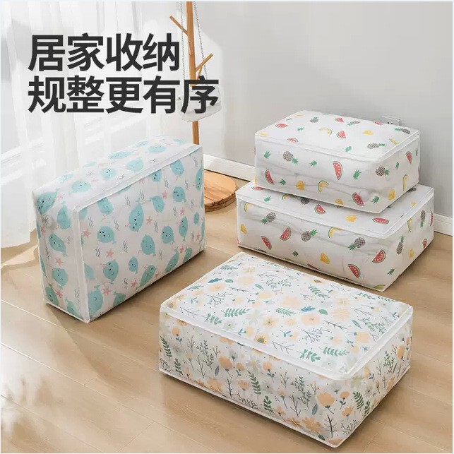 PEVA quilt clothes large storage bag portable moving packing finishing bag printed cartoon moisture-proof storage bag