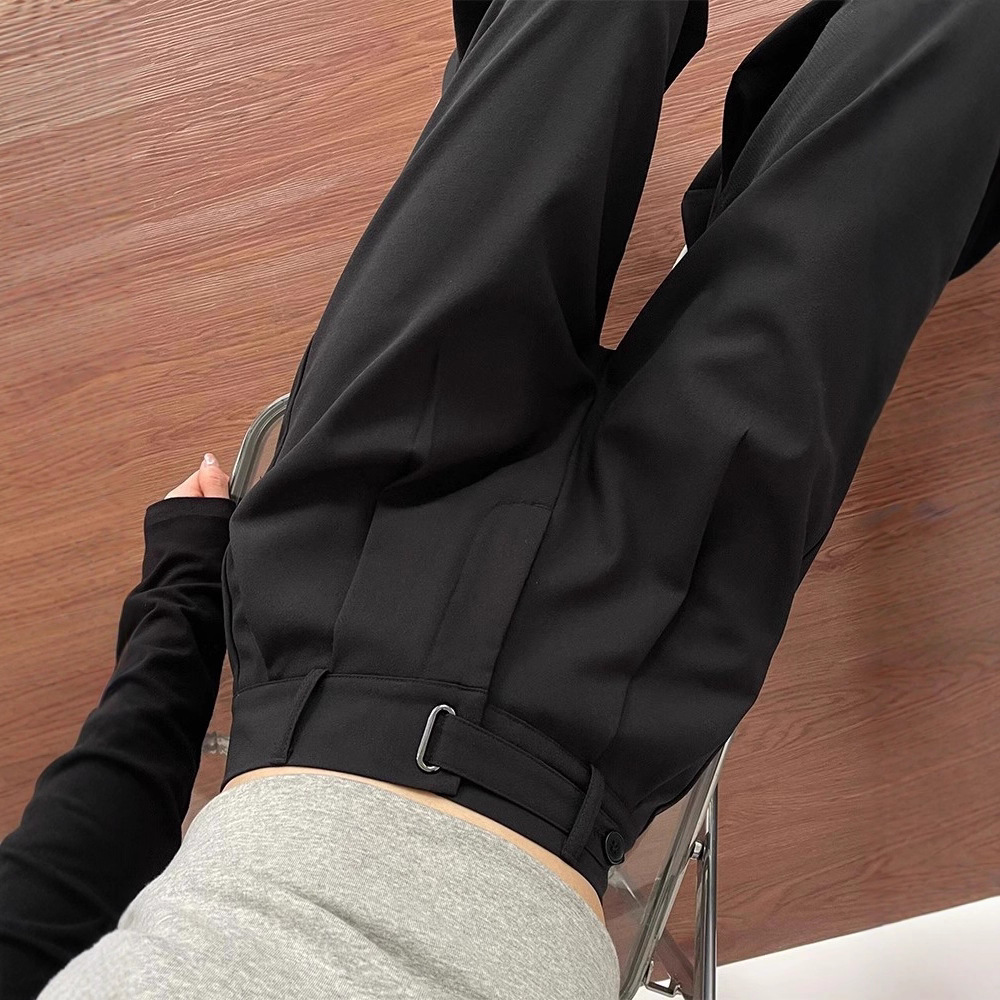 Trendy American-Style Clean Fit Straight Pleated Dress Pants for Men, Retro Street Loose Casual Pants with Drapey Relaxed Fit