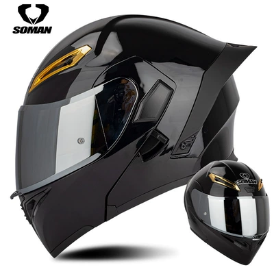 full helmet double lens exposure Motosiklet kaskı (dəbilqə) - bright-black-with-silver-plating-s