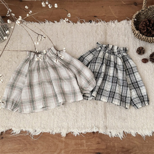 INS Spring and Autumn Baby's Distinctive Plaid Long Sleeve Shirt Casual Top for Boys and Girls