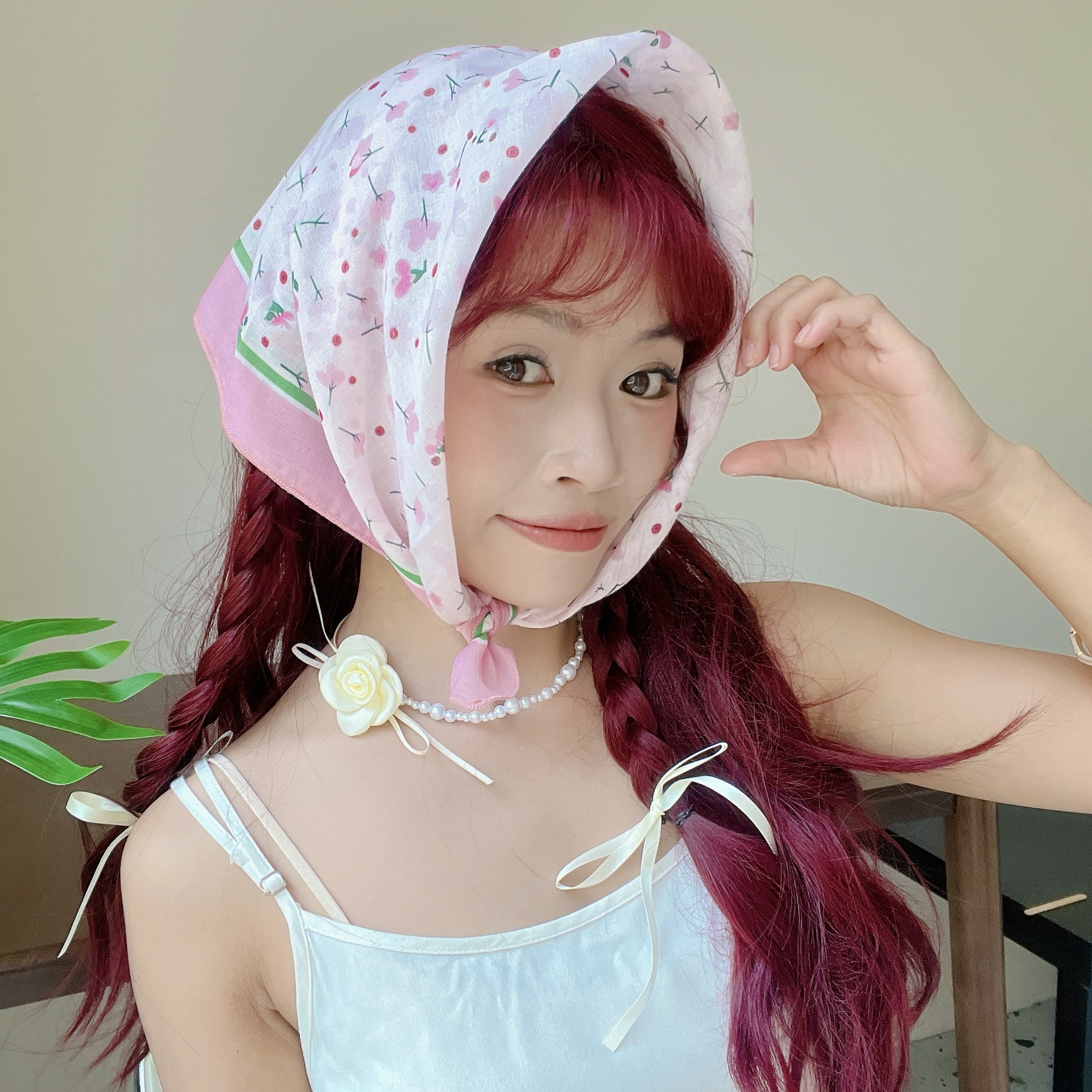 日系清新棉麻小方巾女轻薄透气四季可戴58x58cm小领巾甜美围巾